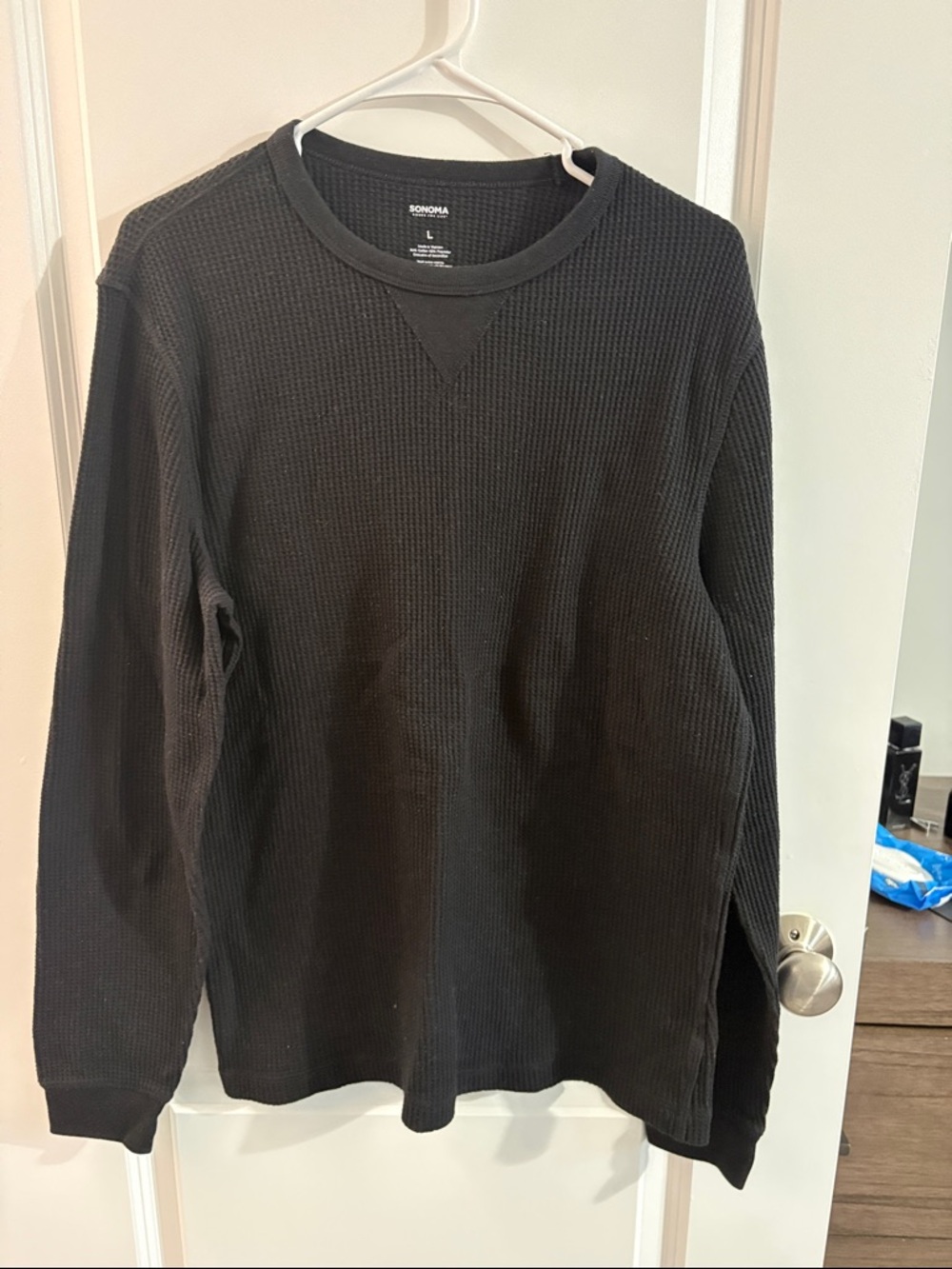 Sonoma Black Waffle Knit Crewneck Long Sleeve